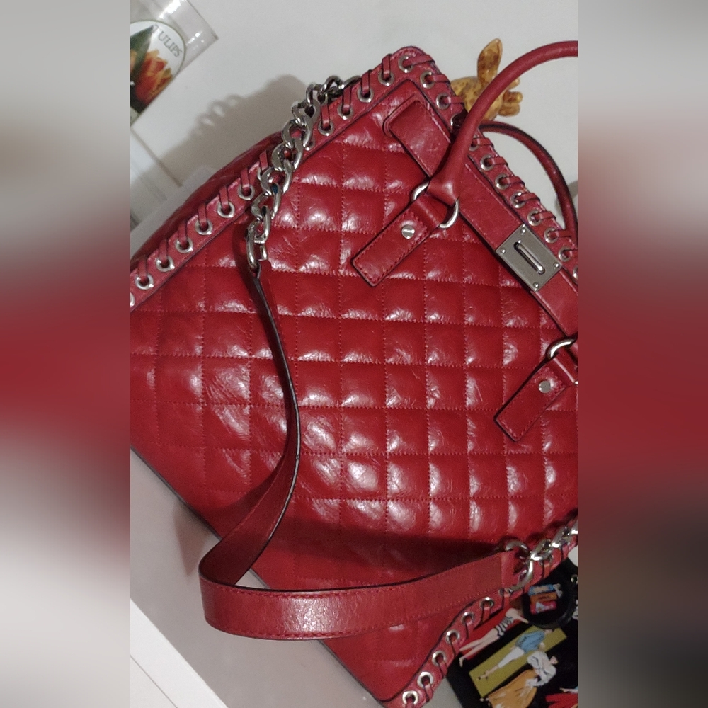 Michael Kors Collection Red Quilted Leather Handbag Never Used.